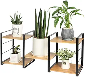 Weston Crafts Multi Tier Bamboo Plant Stand Planter Rack Adjustable Flower Succulent Shelving Unit Indoor & Outdoor Garden Patio Pots Holder Display (Black)