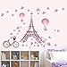 Produktbild Beilinheng Romantische Eiffelturm Wandaufkleber Abziehbilder Wohnzimmer Schlafzimmer Dekoration Fahrrad Blume Luftballon Hochzeit Dekoration 18x24 inch (1 inch = 2,54 cm)