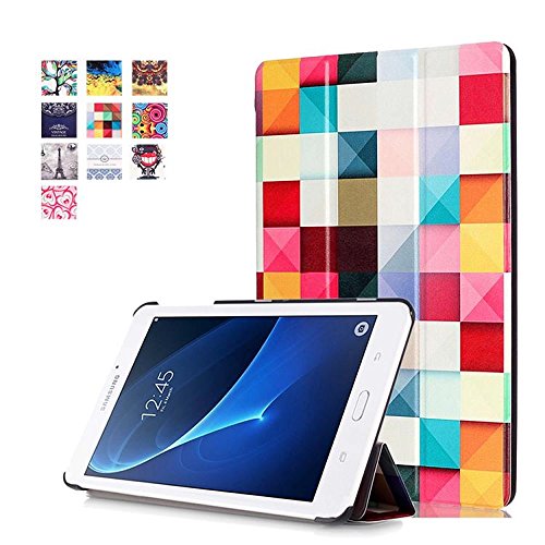 Galaxy Tab A T280 Hülle, PU Ledertasche im Bookstyle Leder hülle für Samsung Galaxy Tab A (2016) 17,8 cm (7 Zoll) SM-T280 Tasche Hülle Flip Case Cover Schutzhülle Skin (Bunte Würfel)