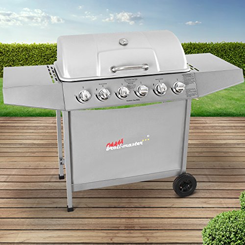 Broil-master - Barbacoa a gas con 2 prácticas rejillas y 6 fogones - color plateado