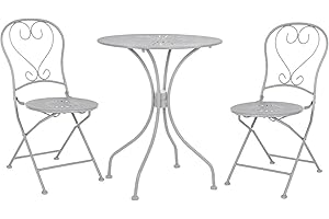 BRIGROS Estosa - Set Tavolo e 2 Sedie Da Giardino Modello Florel Con Struttura In Acciaio Verniciato, Set Arredo Giardino Con Sedie Pieghevoli Adatto A Giardino, Balcone, Terrazza (Grigio)