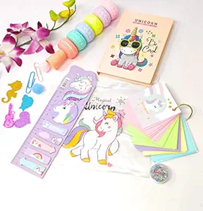 Tera13(pack of 5 items ) unicorn diary for girls tiny diary with accessories unicorn folder for documents macron highlighter unicorn sticky notes