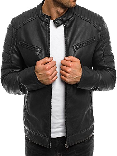 OZONEE Herren bergangsjacke Jacke Bikerjacke Kunstlederjacke Sweats Sweatjacke Faux Leder Frhlingsjacke STEGOL 917 SCHWARZ 2XL