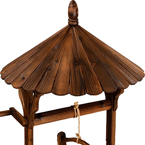 Gartenbrunnen aus Holz mit Dach, braun, Höhe 120cm, Durchmesser 65cm, geölt und brandbehandelt - 5