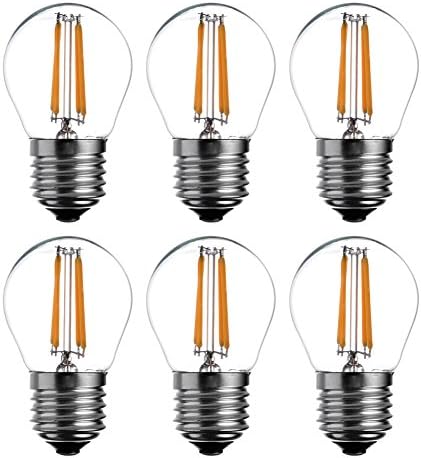 Pack of 6 G45 LED Filament Mini Globe Light Bulb - A15 Style - Dimmable Warm White 4W - 40W Replacement Equivalent - E27 Medium Screw Base Bulbs 2700K - UL Listd YT-G45-7