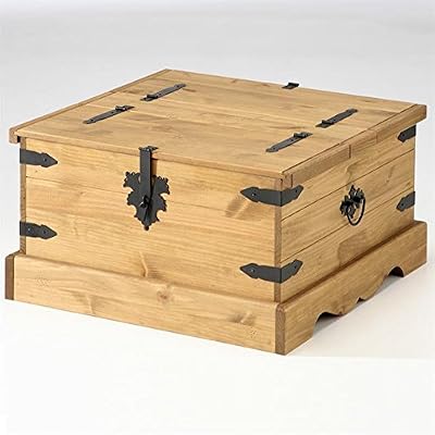 IDIMEX Table basse coffre malle de rangement pin massif style mexicain finition cirée