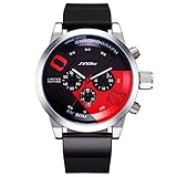 Yiwa Uhren Herren 3-Loch 6-Zeiger Sportuhr mit Lederarmband Stilvolle Quarz Armbanduhr Studenten Uhr Ornament Gif