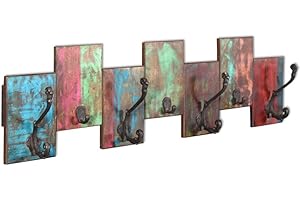 vidaXL Vintage-Style Solid Reclaimed Wood Coat Rack with 7 Hooks - Multicolour - Ideal for Coats, Hats, Bags and Scarves
