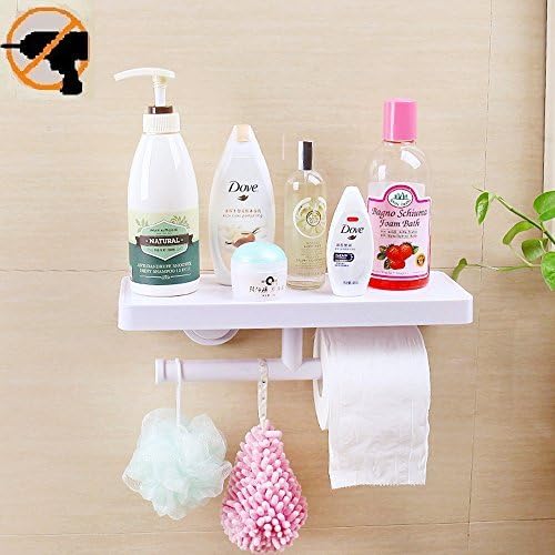 Fealkira Suction Cup Floating Bathroom Shelf Shower Rack ,Easy Installing For Kitchen/Shower &amp; Living Room/Office(No Nails No Tools) with Toilet Paper Holder