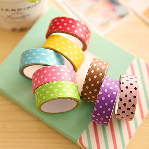 iTemer Washi Tapes Masking Tape Dekoratives Klebeband Punkte Muster 8Pcs (Jede Farbe eins) - 5