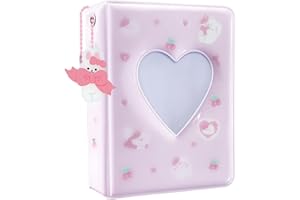KeCool Photocard Binder 3 Zoll Kpop Photocard Holder, Cute Mini Photo Album Kpop Photocard Binder, Portable Kpop Binder Mini Fotoalbum with Lovely Pendant for Photocard Collection, 40 Pockets (Pink)