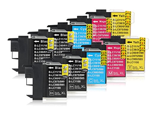 10 Druckerpatronen kompatibel zu Brother LC-1100 (4x Schwarz, 2x Cyan, 2x Magenta, 2x Gelb) passend für Brother DCP-185-C DCP-380 DCP-383-C DCP-385-C DCP-387-C DCP-395-CN DCP-585-CW DCP-6690-CW DCP-J-715-W MFC-490-CN MFC-490-CW MFC-490 MFC-5490-CN MFC-5890-CN MFC-5895-CW MFC-6490-CW MFC-6690-CW MFC-6890-CDW MFC-6890-CW MFC-790-CW MFC-790 MFC-795-CW MFC-990-CW MFC-J-615-W