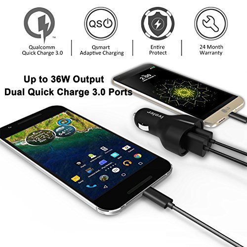 iVoler Dual Quick Charge 3 0 36W 2 Puertos USB Cargador de Coche  2 QC 3 0 Puerto  con 2 en 1 Cable Cargador Micro USB y Tipo C para Samsung Galaxy S9 S9 Plus S8 S8  S7 S7 Edge S6 S6 Edge Edge   iPhone X   8   8 Plus   7   6s Plus  5s  ASUS Zenfone 3   2  LG G5   G4  Sony Xperia Z5  HTC 10  A9 M8 M9  Nexus 6  Xiaomi Mi 5  iPad Tab y m  s