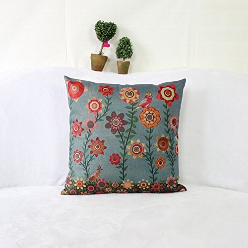 Im Frühling Bäume und Blumen Vögel Leinen Kissenbezug für Dekokissen Sofakissen Bettkissen (Krone-Vögel)