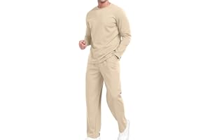 KUYIGO Men's Crew Neck 2 Piece Outfits Long Sleeve Pullover Set Waffle Tops Bottoms Casual Mens t Shirt Suit Sweatshirt and Joggers Loungewear S-XXL