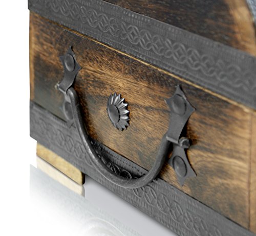 Piraten-Schatztruhe von Thunderdog – Holztruhe braun – Handarbeit Vintage mit Schloss 28x20x20cm – das ideale Geschenk (groß mit Schloss) - 3