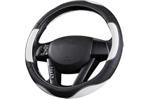 coofig Funda Volante Coche Transpirable Antideslizante de 15 Pulgadas de PU Cuero,Protector Volante Voche Compatible con Universal Car Truck SUV (Negro Blanco-2)