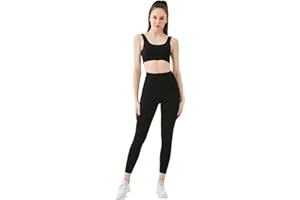 Jamron Femmes Ensemble de Vêtements de Yoga Crop Top/Soutien-Gorge+Leggings 2PCS Survêtement Gym Fitness Activewear