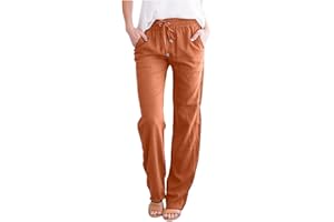 ERRCOM Femme Lin Pantalon Été Coton Lin Pantalon Léger Casual Elegant Pantalon Élastique Pantalon Décontractée Couleur Unie Mode Pants avec Poches