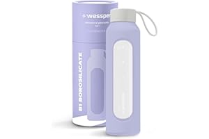 Wessper szklana butelka na napoje z silikonowym pokrowcem, butelka z borokrzemowego szkła z oznaczeniem czasu 500 ml, idealna do fitnessu, szkoły, sportu, dla dzieci – Fioletowa