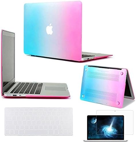 iNeway Matte Surface Crystal Rubberized Hard Shell Case cover protector for Apple Macbook Air 11" (A1370 and A1465)&amp; Keyboard Cover(fit for EU model) &amp; HD Screen protector,11.6" Air,EU set-NC-Rainbow
