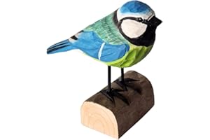your castle Pájaro decorativo herrerillo, hecho a mano en madera de tilo, en caja de regalo, 10 x 12 cm