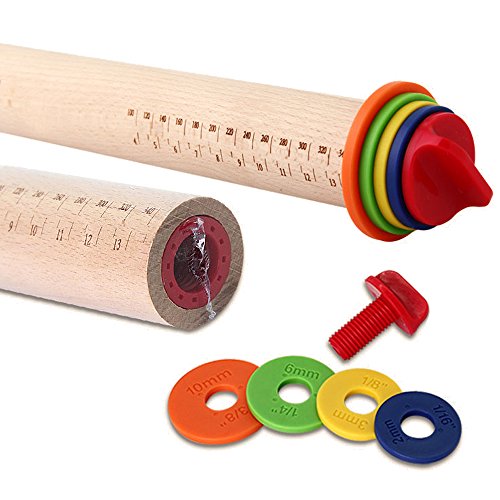qseven verstellbar Buche Holz Teig Rolling Pin mit 4 Größe der bunten Ringe - 4