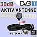 Produktbild KFZ Digital Aktiv 30dB Antenne für DVB-T Auto TV Tuner/Receiver mit "F" Stecker 30 dB Signal Verstärker/Booster PKW LKW 12/24 Volt Car Hochgeschwindigkeit KFZ Klebe-Antenne 5 Volt für DVBT, Autoradios mit interne Stromversorgung