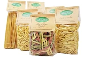 ‎VALLE DEL CRATI ECCELLENZE GASTRONOMICHE DAL 1998 Valle del Crati Handwerkliche Pasta-Box | 100% italienische Hartweizengrießnudeln | Spaghetti alla Chitarra, Caserecce Lunghe, kalabrische Fusilli, Fileja und Olivenblätter | 6 Packungen à 500 g