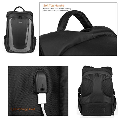 DTBG 17,3 Zoll Laptop Rucksack mit USB Port Nylon Rucksack Reise Rucksack Wasserdicht Rucksack für 17 – 17,3 Zoll HP / Dell / Asus / Lenovo / Männer / Frauen (Schwarz) - 6