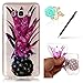 Produktbild Uposao Bling Soft Silikon TPU Hülle für Samsung Galaxy J7 (2016) Handyhülle Schutzhülle Etui Schale Schutz Backcover mit Crystal Bunt Strass Lila Blatt Ananas Muster Design ,Eingabestift Stylus Pen, Blau Blumen Staub-Stecker