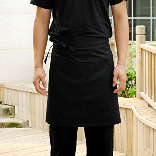ROSENICE Bistroschürze Kurze Kellnerschürze mit Taschen Unisex Taille Schürze (Schwarz) - 2