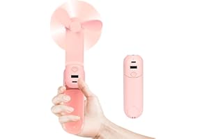 Gerbala Mini Ventilador 5 en 1, Ventilador de Bolsillo Recargable por USB, 30 Horas de Trabajo, Banco de Energía, Linterna, Espejo, Soporte para Teléfono Móvil, Ventil-ador Portátil de Mano (Rosa)