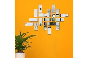 YUFANA 18 pezzi Adesivo da Parete Rettangolare a Specchio, Specchio Adesivo da Parete, Adesivi Murali di Cristallo 3D, Rettangolare in Vetro, Specchio Adesivo per Camera Soggiorno Decorazione DIY Casa