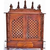 Jodhpur Handicrafts Wooden Home Temple with Led Bulb Inside and Pooja Articles God Frame, Thali