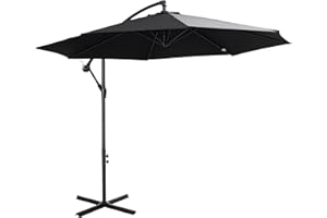 Outsunny 3(m) Garden Banana Parasol Hanging Cantilever Umbrella with Crank Handle, 8 Ribs and Cross Base for Outdoor, Sun Shade