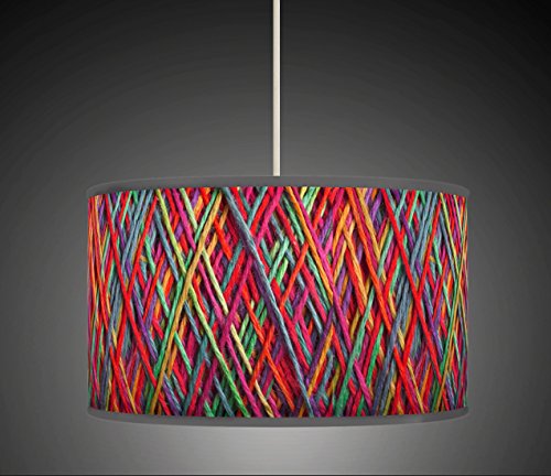 20cm (8") String Effect Multi Colour Red Blue Retro Handmade Giclee Printed Fabric Lamp Drum Lampshade Floor Ceiling Pendant Light Shade 605
