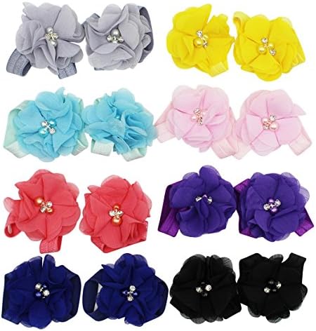 Hossty 8 Pairs Baby Girls' Foot Flower Barefoot Sandals Rhinestone Pearl Shoes