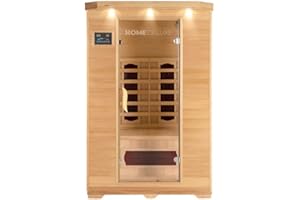 HOME DELUXE - Cabine infrarouge REDSUN M - 120 x 105 x 190 cm - pour 2 personnes, 5 émetteurs céramiques - Bois : Hemlock I Sauna infrarouge, sauna, cabine chauffante, infrarouge