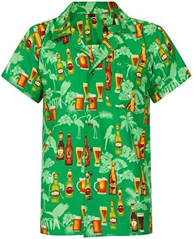 OE MenswearBeer Shirt Hawaiian Shirt Mens Loud Aloha Casual Alcohol Stag Beach Party S-XXL (Medium, Green)