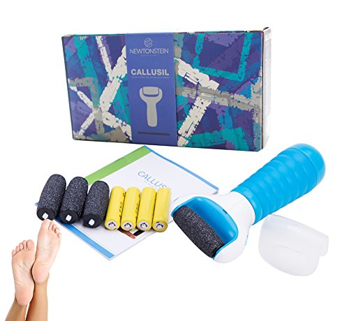 Ava Moritz - Callusil - Utensile elettrico ricaricabile per la pedicure e rimozione della pelle dura e dei calli, Rimuove la pelle secca, dura, spezzata e callosa + 2 Rulli di sostituzione supplementari di grana grossa per pelli normali e sensibili + Batterie ricaricabili