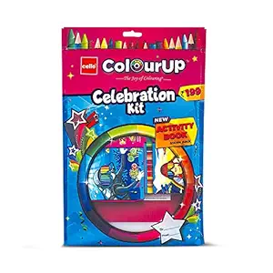 Cello ColourUP Celebration Kit Mega Gift Pack | Kids Colouring Set | 1 Gel Pen | 12 Crayons | 15 Oil Pastel Colouring Set | 12 Sketch Pens | 1 Eraser | 1 Mechanical Pencil