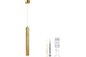 Lightsjoy Lampara Colgante Techo Con Batería, Lampara Techo Recargable 5000mAh, Regulable 3000-6000K, Lampara Colgante Con Sensor Y Temporizador Para Dormitorio, Salón, isla cocina Oro 30cm
