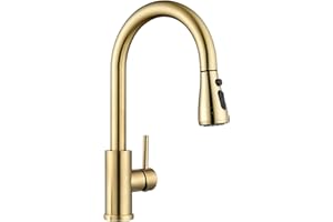 APPASO Gold Kitchen Tap, Stainless Steel 3-Mode Sink Mixer Tap with Pull Out Sprayer, 360° Rotation Single Lever Kitchen Faucet Mixer for UK Standard Fittings