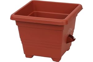 ‎PLASTIA Plastia Pflanzenkübel Bergamot - Blumentopf mit Bewässerungssystem - draußen Blumenkübel aus Kunststoff - Frostsicher & UV-beständig, elegante Verarbeitung (40x40 cm, Terrakotta)