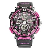 Gobu Fashion Sport Armbanduhr Multifunktions mehrfarbige LED lanalog Digital Wasserdicht Alarm Armbanduhr wasserabweisend Funktionen Alarm/Chronograph Stoppuhr/Timer rot rot