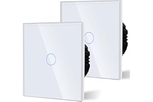 BSEED Interruptor Táctil Normal Interruptor de Luz de Pared Táctil de Vidrio 110V - 240V Panel de Cristal 1 Gang 2 Vía Blanco, 2 Paquetes