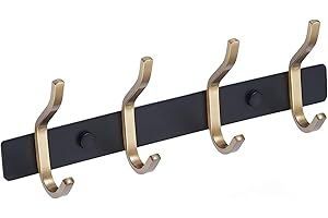 QNIIAED Door Hooks,Multipurpose Stainless Steel Coat Hooks Wall Mounted Screw in Modern Metal Heavy Duty Coat Rack Row of Hooks Hanger Towel Robe Clothes Hat Hook for Bathroom Bedrooms(Black and Gold