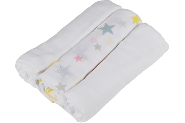 Bébé Douceur, Lot de 3 Langes 100% Coton 70 x 70 cm 1 Imprimé / 2 Unis Essen'Ciel