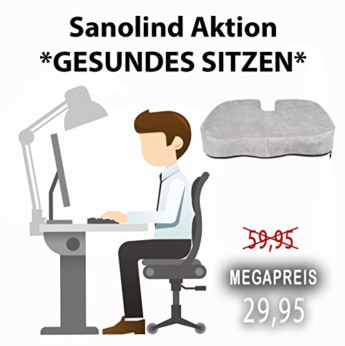 Sanolind® Orthopädisches Druckentlastungskissen, Sitzkissen gegen Rücken- und Steißbeinschmerzen. Ergonomisch geformter und stabiler Visco-Gelschaum für schmerzlinderndes Sitzen. Farbe grau. - 7
